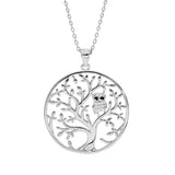 Collier argent rhodié arbre de vie avec hibou - chouette empierré