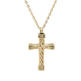 Collier acier et pvd jaune "porte poudre"  pendentif croix (livré avec un entonnoir)