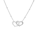 Collier argent rhodié double coeur 1 lisse et 1 granité chaine avec boules