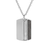 Collier acier pendentif rectangulaire avec croisillons et bande aspect bois