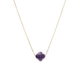 Collier acier doré trèfle pierre imitation facetté violette