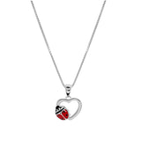 Collier argent rhodié pendentif coeur avec coccinelle  36+2cm