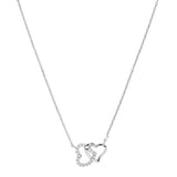 Collier argent rhodié double coeur entrelacé  oxydes blancs sertis