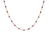 Collier argent et dorure jaune perles résine violet transparent