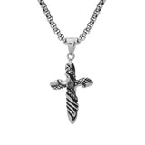 Collier acier patiné pendentif croix avec oxyde noir serti