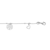 Bracelet argent rhodie fine boules pampilles coeurs et arbre de vie