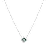 Collier argent rhodié trèfle malachite véritable et oxydes blancs