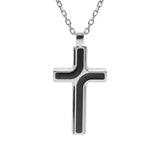 Collier acier chaine forcat avec pendentif croix et résine noire