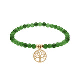 Bracelet acier et pvd jaune extensible pierres naturelles agate verte avec arbre de vie