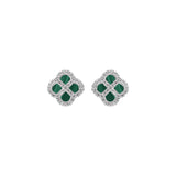 Boucles d'oreilles argent rhodié trèfle malachite véritable et oxydes