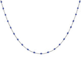 Collier argent rhodié perles résine bleu foncé 40+5cm