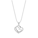 Collier argent rhodie double coeur oxydes blancs sertis