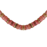 Collier acier doré rondelles coquillage teinté rose