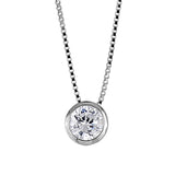 Collier argent rhodié chaine venitienne pend rond pierre blanche