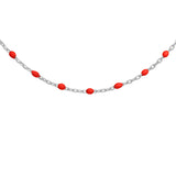 Collier argent rhodié perles résine rouge 40+5cm