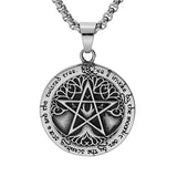 Collier acier pendentif viking rond patiné arbre de vie et etoile