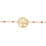 Bracelet acier et pvd jaune résine rouge avec arbre de vie