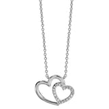 Collier argent rhodié double coeur croise oxydes blancs