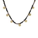 Collier acier doré verre et labradorite noire véritable avec pampilles