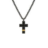 Collier acier et pvd noir et jaune pendentif petite croix avec oxydes noirs