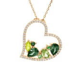 Collier plaqué or pendentif coeur oxydes verts contour oxydes blancs