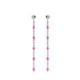 Boucles d'oreilles tige argent rhodié perles rose fluo