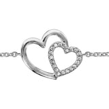 Bracelet argent rhodié double coeur croise oxydes blancs