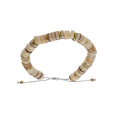 Bracelet acier doré cordon coulissant rondelles coquillage nacré