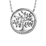 Collier argent rhodié arbre de vie oxydes blancs sertis