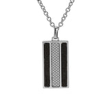 Collier acier pendentif rectangulaire croisillons et aspect bois noir