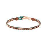 Bracelet acier et pvd rose cuir bovin marron véritable cordon turquoise avec chainette pvd rose