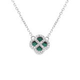Collier argent rhodié trèfle malachite véritable et oxydes blancs
