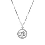 Collier acier pendentif rond arbre de vie oxydes blancs 40+5cm