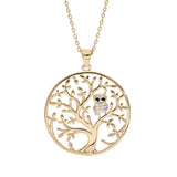 Collier plaqué or arbre de vie avec hibou - chouette empierré