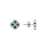 Boucles d'oreilles argent rhodié trèfle malachite véritable et oxydes