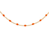 Collier argent et doré jaune perles résine orange fluo