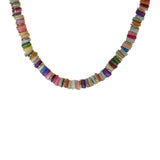 Collier acier doré rondelles coquillage teinté multicolore