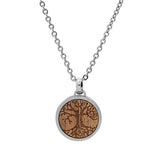 Collier acier pendentif centre bois motif arbre de vie