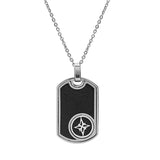 Collier acier pendentif rectangulaire cuir bovin noir étoile du nord