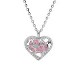 Collier argent rhodie pendentif ajouré et oxyde rose