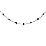 Collier argent rhodié perles résine noire 40+5cm