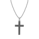 Collier acier pendentif croix gravé recto verso