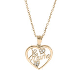 Collier plaqué or pendentif coeur "je t'aime" oxydes blancs sertis