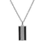 Collier acier pendentif rectangulaire croisillons et aspect bois noir