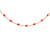 Collier argent et dorure jaune perles résine rouge