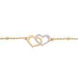 Bracelet argent et dorure jaune double coeur granité chaine avec boules