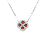 Collier argent rhodié pendentif trèfle agate rouge véritable contour oxydes blancs