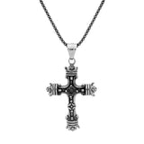 Collier acier pendentif croix patiné oxyde noir serti