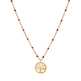 Collier acier et pvd jaune résine rouge avec arbre de vie 40+5cm