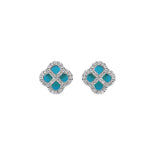 Boucles d'oreilles tige argent rhodié trèfle turquoise imitation contour oxydes blancs